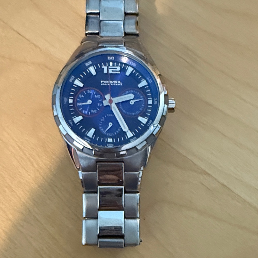 Fossil Silver Watch with Blue Dial